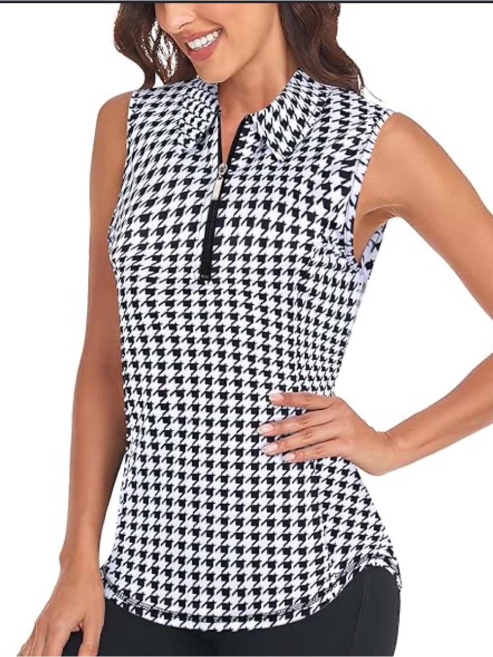 NWT Rhoback Janis Houndstooth Golf Polo 1/4 Zip Tank